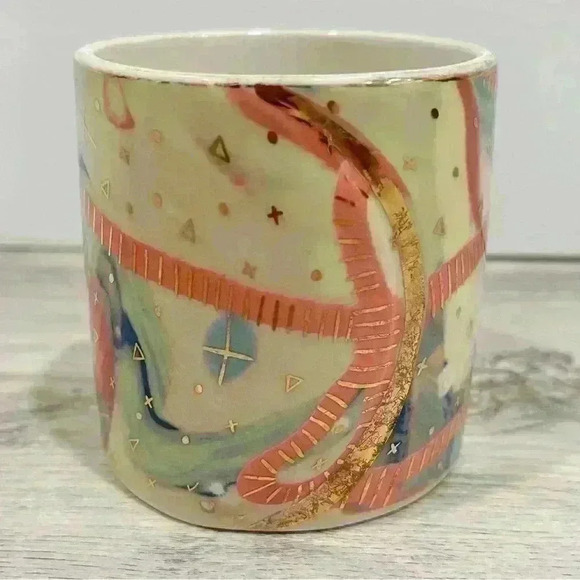 Ruby Pilven Anthropologie Ballarat Mug Gold Pink Ceramic 15oz Coffee Cup - Picture 3 of 6